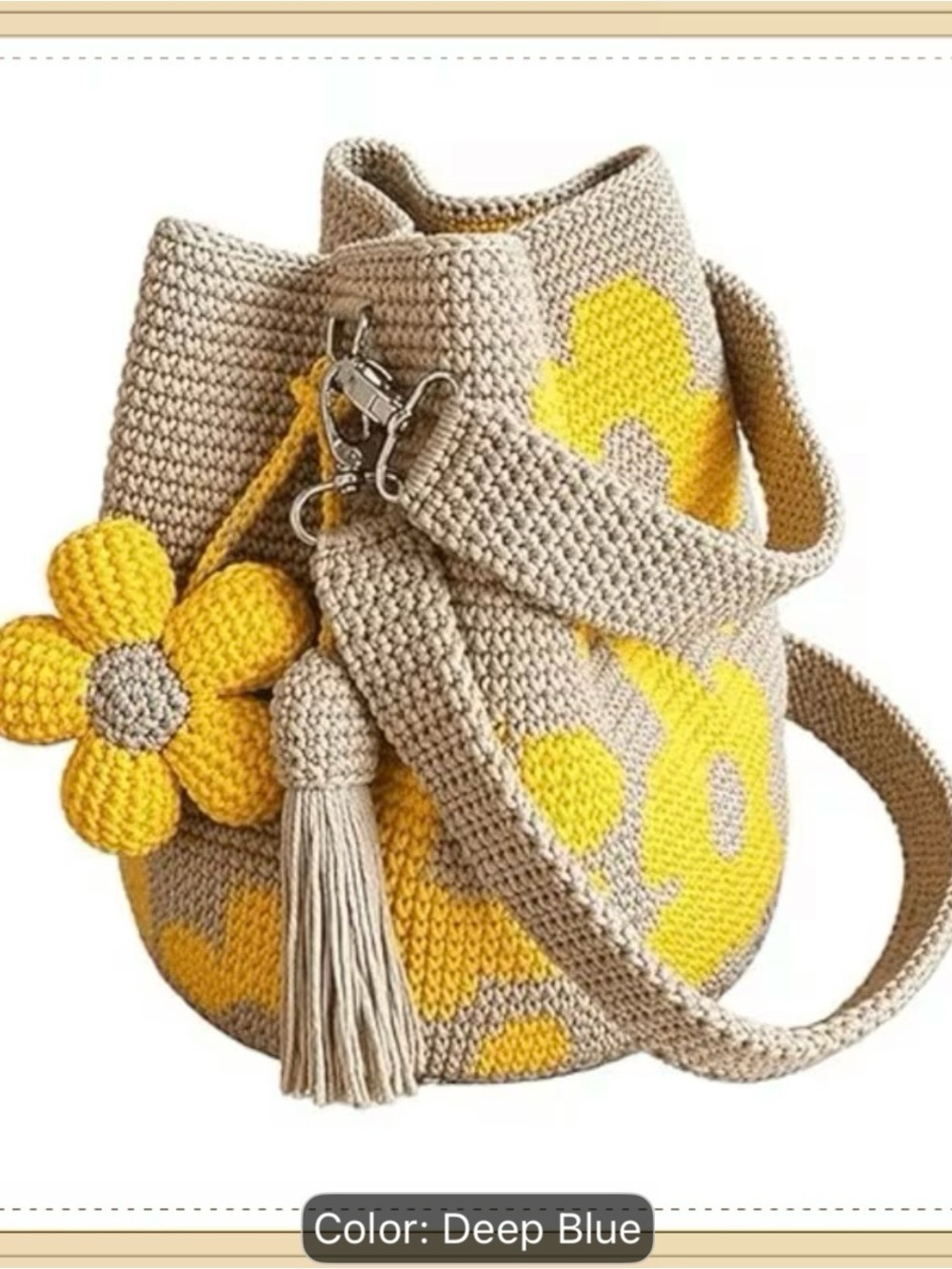 Cream Crochet Handbag with Red Rose Appliqués and Wooden Handles
